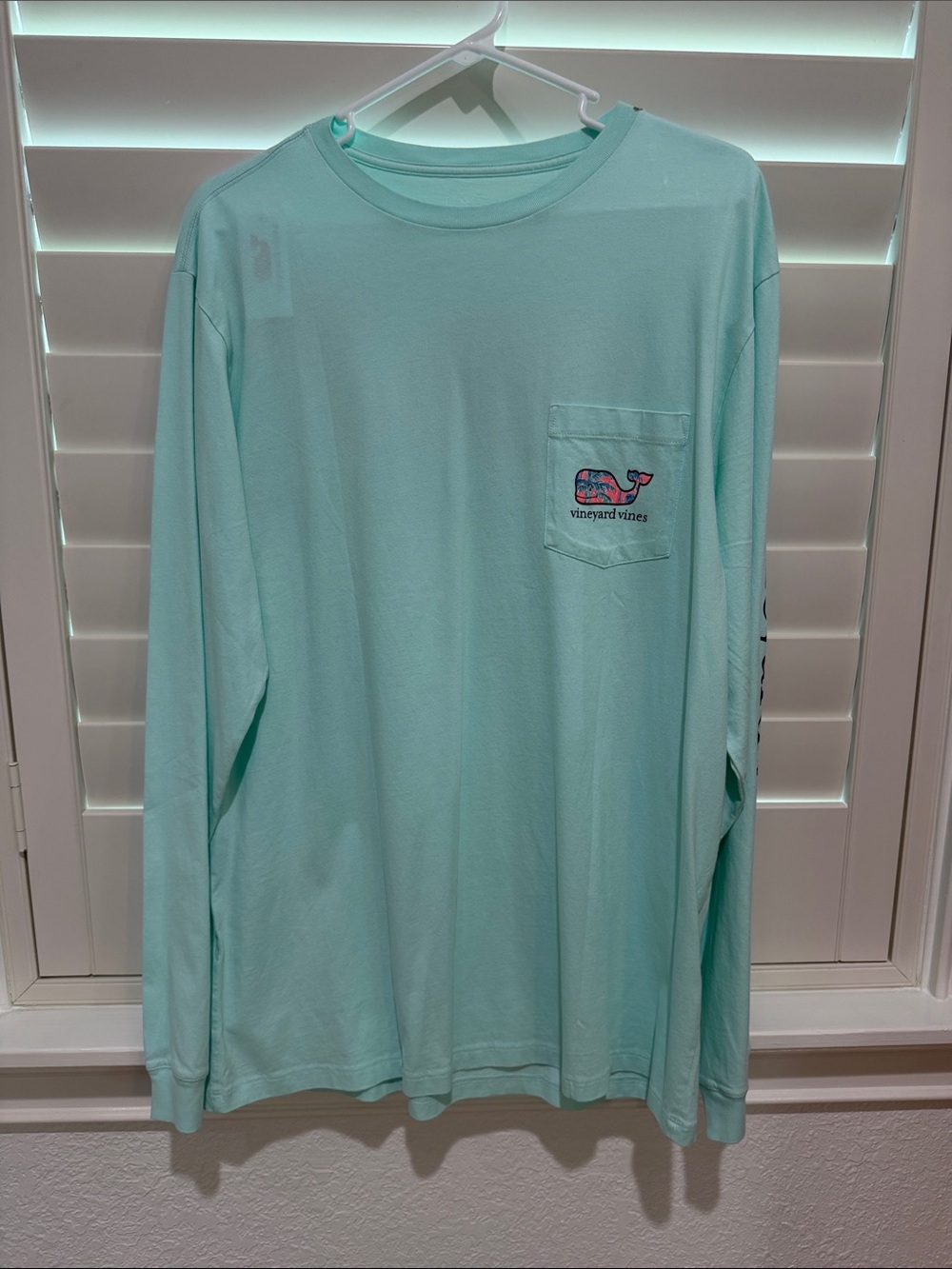 Vineyard Vines Men's Long-Sleeve Pocket Tee - Mint Green Whale Patch